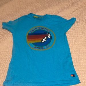 bright blue oversized aviator nation logo t-shirt